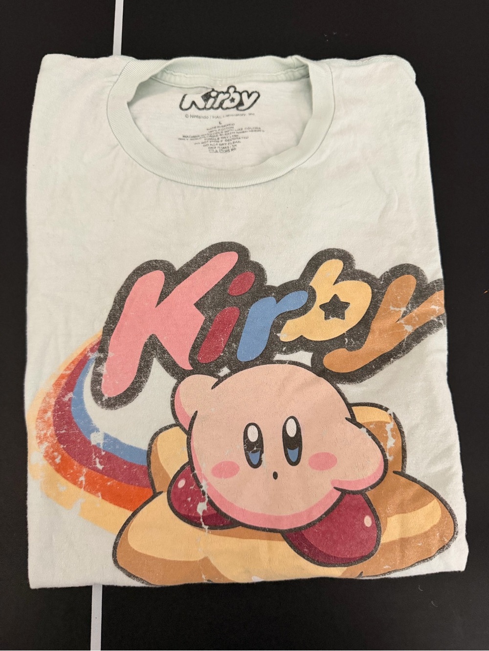 Kirby Graphic Tee - Pastel Mint with Pink & Red Art